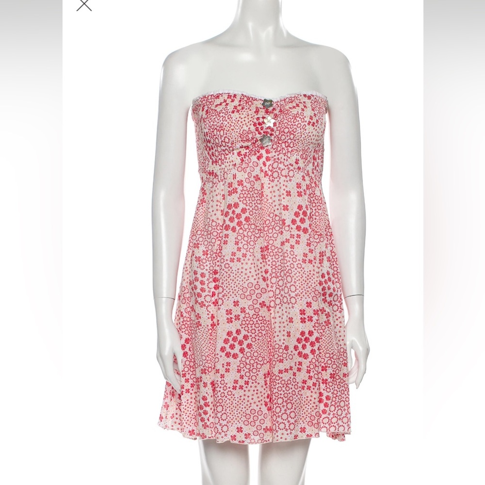 Poupette St. Barth Strapless Dress in Pink and White